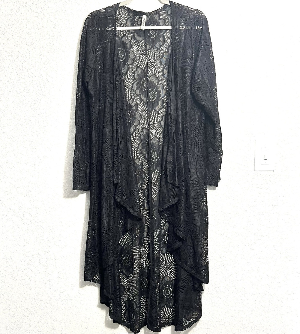 Black Lace Sheer Cardigan Cover Up Women 2XL Romantic Goth Whimsigoth Witchy